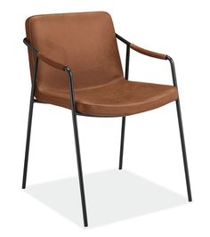 a brown leather chair with black legs and armrests, viewed from the front