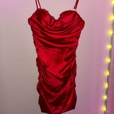 Thick Quality Good Condition Never Worn Built In Cups In Top Red Ruched Satin Mini Dress, Red Silk Dress, Red Silk, Silk Dress, Lady In Red, Built In, Silk, Womens Dresses, Building