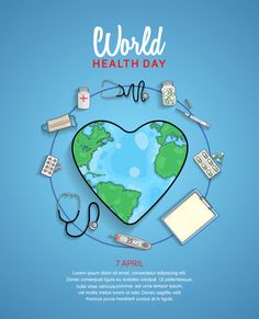 the world health day poster with medical items