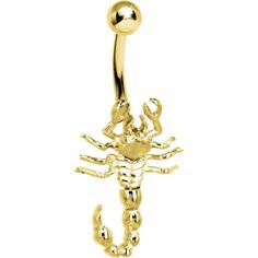 ? 14 Gauge (1.6mm), 3/8" (10mm), Solid 14KT Gold, 5mm ball Solid Gold Belly Ring Body Jewelry Make a Striking Statement with this Scorpion Navel Ring. Solid Gold Body Jewelry in a detailed scorpion charm design. Unique Belly Rings, Gold Scorpion, Gold Body Jewelry, Bellybutton Piercings, Belly Button Piercing Jewelry, Belly Piercing Jewelry, Gold Belly Ring, Jewelry Promotion, Gold Body Jewellery