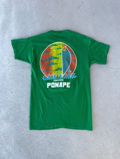 Large fits Small 17" pit to pit 27" length Sportswear 100% cotton Made in USA Sewn crewneck single stitch Ponape (Pohnpei), Micronesia Island Fantasic Ponape Rowing beach tropical back graphic Pohnpei Micronesia, Beach Tropical, Green T Shirt, Green Tshirt, Mens T Shirts, Vintage 1970s, Mens T, Mens Outfits, Mens Tshirts