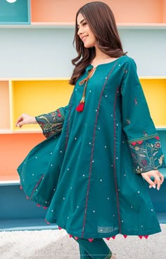 Dress Design Ideas, Dress Designs For Girls, Striped Tops, Short Frock, Stylish Short Dresses, Pakistani Dresses Casual, Salwar Kamiz, Casual Wear Dress, Designer Kurtis