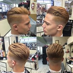 Men's Hair, Haircuts, Fade Haircuts, short, medium, long, buzzed, side part, long top, short sides, hair style, hairstyle, haircut, hair color, slick back, men's hair trends, disconnected, undercut, pompadour, quaff, shaved, hard part, high and tight, Mohawk, trends, nape shaved, hair art, comb over, faux hawk, high fade, retro, vintage, skull fade, spiky, slick, crew cut, zero fade, pomp, ivy league, bald fade, razor, spike, barber, bowl cut, 1960, hair trend 2015, men, women, girl, boy Slick Back Haircut, Popular Mens Hairstyles, Long Hair On Top, Mens Hair Trends, Top Hairstyles, Slicked Back Hair, Corte De Cabelo Masculino, Mens Haircuts Short