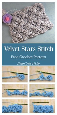 the crochet stars stitch pattern is shown with instructions to make it look like they are