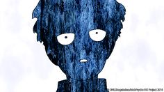 a drawing of a man with blue hair and eyes