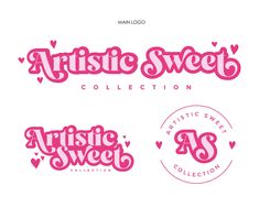 two logos for artistic sweet collection, one with hearts and the other with an arrow