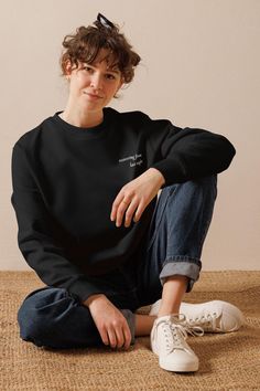 'Recovering From Last Night' slogan embroidered onto a thick, ultra-soft 100% organic cotton eco-friendly sweatshirt. The sweatshirt has a chic and crisp look, and it's super durable and comfy so you can dress it up or down. * 100% organic ring-spun combed cotton * Fabric weight: 350 g/m² (10.3 oz./yd.²) * Regular fit * Set-in sleeves * 1×1 rib at neck collar, sleeve hem, and bottom hem * Double-needle topstitch at the neck collar, on the sleeves, and on the bottom hems * Inside herringbone back neck tape * Self-fabric half moon at back neck * Blank product sourced from Bangladesh The sizes correspond to a smaller size in the US market, so US customers should order a size up. This product is made especially for you as soon as you place an order, which is why it takes us a bit longer to del Relaxed Fit Fleece Sweats With Embroidered Logo, Organic Cotton Crew Neck Sweatshirt For Streetwear, Organic Cotton Crew Neck Sweatshirt For Winter, Organic Cotton Long Sleeve Sweatshirt With Letter Print, Long Sleeve Organic Cotton Sweatshirt With Letter Print, Winter Organic Cotton Crew Neck Sweatshirt, Relaxed Fit Sweatshirt With Embroidered Logo Crew Neck, Relaxed Fit Sweats With Embroidered Logo And Long Sleeves, Relaxed Fit Sweats With Embroidered Logo