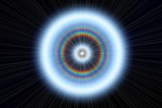 an image of a blue and white circle with rays coming from the center on a black background