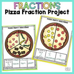 two pizza fractions worksheets with the word fractions on them and an image of