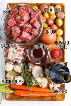 the ingredients for this meat and vegetable dish are shown