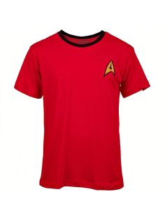 Suit up and protect the crew this Halloween with the help of this officially licensed Star Trek Security Guards Badge T-Shirt. This red Star Trek is made from cotton and features the iconic Security Guards Badge printed on the front.Star Trek Security Guards Badge T-Shirt Red Casual  Short Sleeve  Geometric,Graphic    Men Clothing, size features are:Bust: ,Length: ,Sleeve Length: Red Themed Short Sleeve Tops, Themed Red Short Sleeve Tops, Red Themed Fan Merchandise T-shirt, Red Themed Crew Neck T-shirt, Themed Cotton Crew Neck T-shirt, Red Crew Neck T-shirt With Character Print, Red Crew Neck T-shirt With Graphic Print, Red Cotton Pop Culture T-shirt, Summer Knit Tops