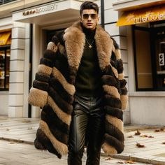 Mens Winter Clothes Outfits, Men Fur Coat Outfit, Luxury Brown Long Coat, Long Brown Outerwear For Cold Weather, Luxury Winter Fur Coat For Cold Weather, Luxury Brown Outerwear For Cold Weather, Luxury Long Fitted Outerwear, Luxury Long Sleeve Fur Coat For Winter, Luxury Long Sleeve Winter Fur Coat