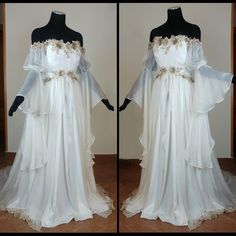 Medieval Wedding Dress For Medieval Festivals, Medieval Wedding Dress For Historical Festivals, Elven Wedding Dress With Historical Design, White Medieval Wedding Dress With Historical Design, Elven Style Wedding Dress With Historical Design, Medieval Style White Wedding Dress, Medieval Wedding Gown With Historical Design, Medieval Wedding Dress With Historical Design, Medieval Style Dress For Wedding And Medieval Festivals