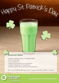 a green drink with shamrocks on it and the text happy st patrick's day