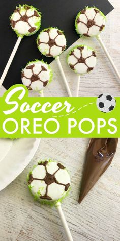 soccer oreo pops with green and white frosting