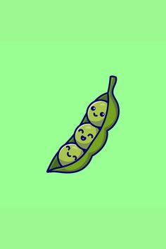 a green pea pod with four peas in it on a light green background that appears to be an illustration