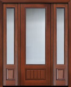 the front door is made of wood and has two glass panels on each side,