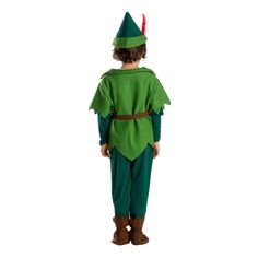 a little boy dressed up as peter the neverland elf with red hair and green outfit