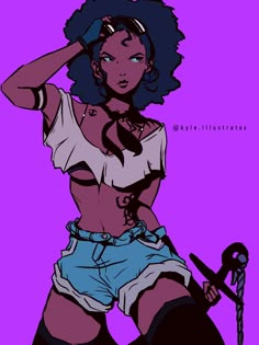 a drawing of a woman with an afro holding a wrench