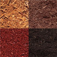 four different types of mulchs and wood shavings are arranged in squares