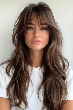 From casual to glam, these 18 curtain bangs with layers suit every hair length! 💇‍♀️💎 #HairTrends Shaggy Curtain Bangs Straight Hair, Med Length Hair With Layers And Curtain Bangs, Gradual Curtain Bangs, Long Layers Shag Haircut, Curtain Fringe Bangs Long Hair, Long Hair With Shaggy Bangs, Bangs Hairstyles Wavy Hair, Hairtrends Winter 2025, Long Shag Haircut Curtain Bangs