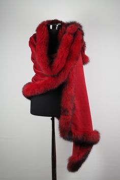 Wraps And Shawls, Winter Wedding Shawl, Evening Shawls, Winter Wrap, Red Fur, Cozy Wrap, Luxury Gifts For Her, Elegant Scarves, Fur Wrap