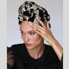 Pre order This sequin Turban is a statement piece perfect for accompanying your holiday and special occasion outfits. Featuring a gorgeous wavy detail that adds dimension and subtly steals the show with its soft blush color, this unique turban is bound to get those compliments rolling.  The best part? This turban is designed to be worn 'as is'!  Each turban was designed with comfort, style, and wearability in mind, so there is absolutely no trying or closing involved. Simply place the turban on Black Turban, Vintage Turban, Sequin Fashion, Fashion Turban, Turban Hijab, Mode Turban, Turban Headwrap, Turban Hat, Special Occasion Outfits