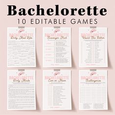 the bachelor party game is shown in pink and white