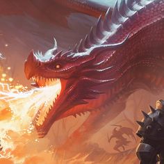 an image of a dragon attacking a knight