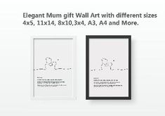 two framed posters with the text elegant mum gift wall art with different sizes