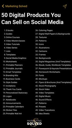 the top 50 digital products you can sell on social media, according to their content