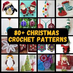 christmas crochet patterns are featured in this collage with the words,'80 + christmas crochet patterns '