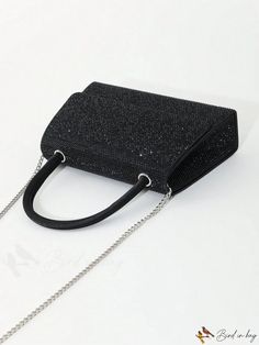 BirdinBag - Satin Handle Mini Flap Bag with Rhinestone Decoration - Square Design Evening Rhinestone Crossbody Bag, Elegant Rhinestone Shoulder Bag For Daily Use, Rhinestone Decor, Word Wrap, Square Bag, Mini Fashion, Square Design, Handle Bag, Flap Bag