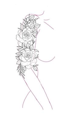 a line drawing of a woman's arm with flowers on the arm and one hand holding