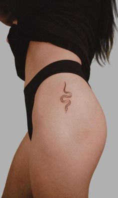 Snake Tattoo On Hip, Minimalist Snake Tattoo, Small Hip Tattoos Women, Hip Tattoos For Women, Tattoo On Hip, Dotwork Tattoo Mandala, Hip Tattoos, Snake Tattoo Design