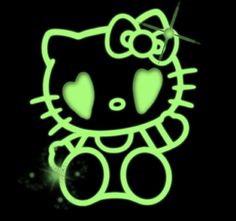 a neon green hello kitty wallpaper in the dark