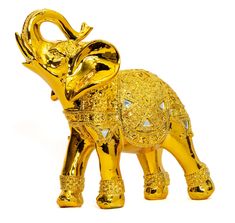 an elephant made out of shiny gold foil