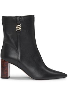 black leather smooth grain side zip fastening 75mm block heel gold-tone logo plaque pointed toe branded insole leather outsole ankle-length Ankle Boots Black, Dolce & Gabbana, Lady Dior, Black Ankle Boots, Leather Ankle Boots, Boot Shoes Women, Valentino Garavani, Hugo Boss, Ankle Length