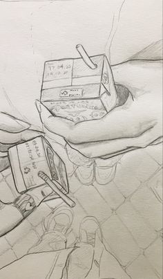 a drawing of someones hand holding a box