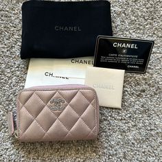 This Is A Pre Loved Chanel Zip Around Card Homer In An Iridescent Pink. The Card Holder Has Some Sign Of Wear But Is In Great Condition! Its Material Is Very Soft. Silver Toned Hardware. It Comes With Everything Pictured, Dust Bag, Care Cards, And Authenticity Card. Chanel Accessories, Key Card Holder, Dust Bag, Silver Tone, Card Holder, Chanel, Things To Come, Women Accessories, Silver