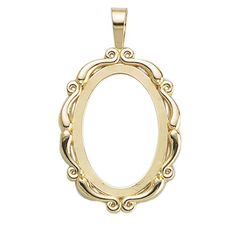 This bright, 14-karat yellow gold Legendary pendant frame holds one oval cameo or cabochon. Choose your size. Metal type: Gold Karat/purity: 14K Mounting/bezel size(s): Shape: Oval Metal color: Yellow Fabrication Method: Cast Shipping weight: 2.224 g (0.078ounces) Country of origin: United States Other sizes available, please contact us. Gold Coin Jewelry, Yellow Jewelry, Emerald Pendant, Tiny Earrings, Mom Jewelry, Cameo Pendant, Cabochon Pendant, Coin Jewelry, Birthstone Earring