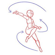 a drawing of a person on a surfboard in the air with an arrow pointing to the right