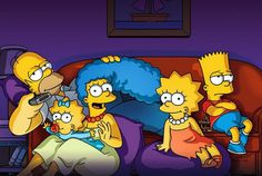 the simpsons family sitting on a couch in front of a tv screen with the caption los simpson