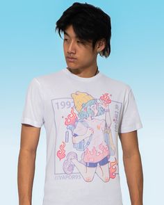 Premium 100% Cotton tee printed with water based, eco-friendly ink. Made by hand and shipped from our Los Angeles store. Unisex fit. Model is wearing a size medium. Experience Aesthetic, Vaporwave Fashion, Retro Vaporwave, Playing With Fire, Aesthetic Clothing, Hawaiian Shirts, Hoodie Print, Black Tee, Long Sweatshirt