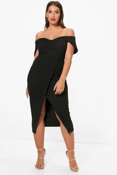 boohoo Plus Milly Off The Shoulder Wrap Midi Dress Plus Size Wedding Gowns, Wedding Gowns With Sleeves, Wrap Midi Dress, Lace Shift Dress, Bodycon Fashion, Plus Size Maxi Dresses, Dress Plus Size, Midi Dress Bodycon