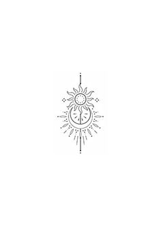 a black and white drawing of the sun and moon