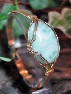 Larimar wire wrapped bracelet Wire Wrap Bracelet With Stones, Bijoux Fil Aluminium, Wire Wrapping Stones, Wire Wrapped Rings, Homemade Jewelry, Wire Wrapped Earrings