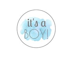 it's a boy sticker in blue watercolor with the words, it's a boy