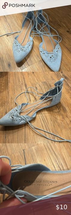 size 9 1/2 women’s wrapped around ankle light blue flats