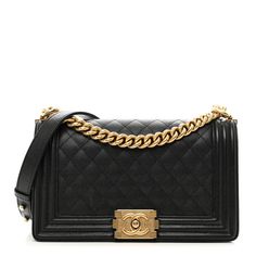 This is an authentic CHANEL Caviar Quilted Medium Boy Flap in Black. This chic shoulder bag is finely crafted of rich caviar leather with signature diamond stitched quilting in black. The bag features a gold chain-link shoulder strap with a leather shoulder pad and a matching Chanel Boy CC press lock on the flap. This opens to a black fabric interior with a pocket. Rich Shopping, High Maintenance, Chanel Caviar, Diamond Stitch, Baddie Hairstyles, Chanel Boy, Chanel Boy Bag, Designer Bags, Black Fabric